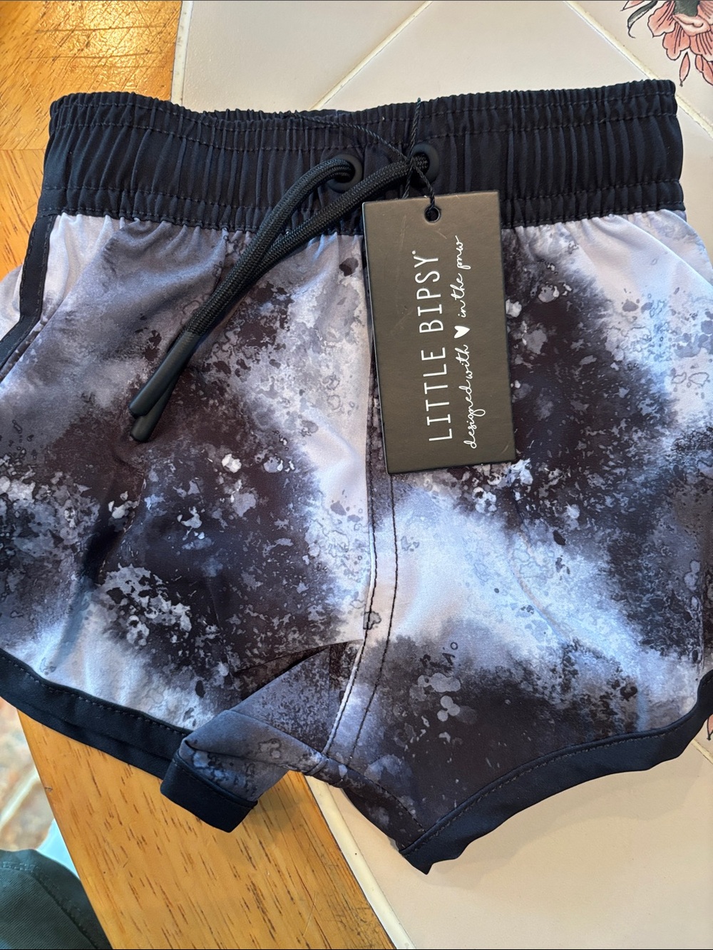 Little Bipsy Black & Gray Splash Print Active/Swim Shorts